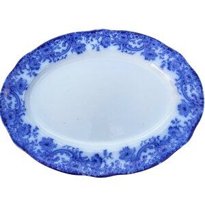 Antique Doulton Burslem Melrose Blue & White Floral Oval Platter 14 inch